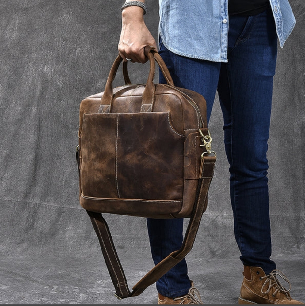 Leather briefcase laptop bag messenger bag